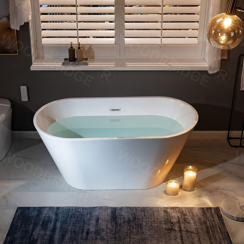 WOODBRIDGE 54' Acrylic Freestanding Bathtub Contemporary Soaking White Tub with Chrome Overflow and Drain,BTA1702-C-Drain &O