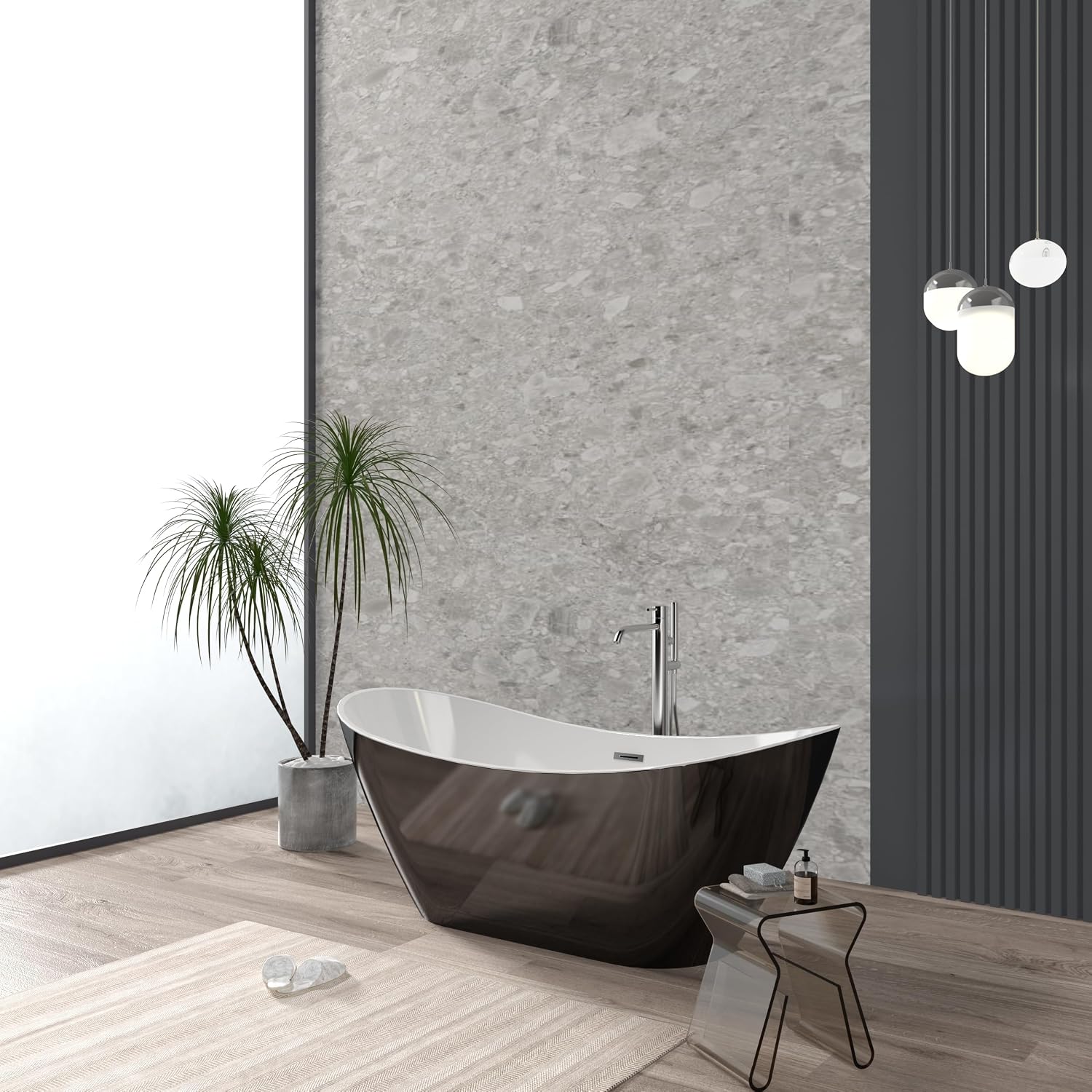 67' Acrylic Freestanding Bathtub, Free Standing Soaking Tub, Free Standing Tub with Overflow and Matte Silver Drain, Modern Bathtub for Bathroom, Hotel, Easy to Install, CUPC Certified, Black, Sky