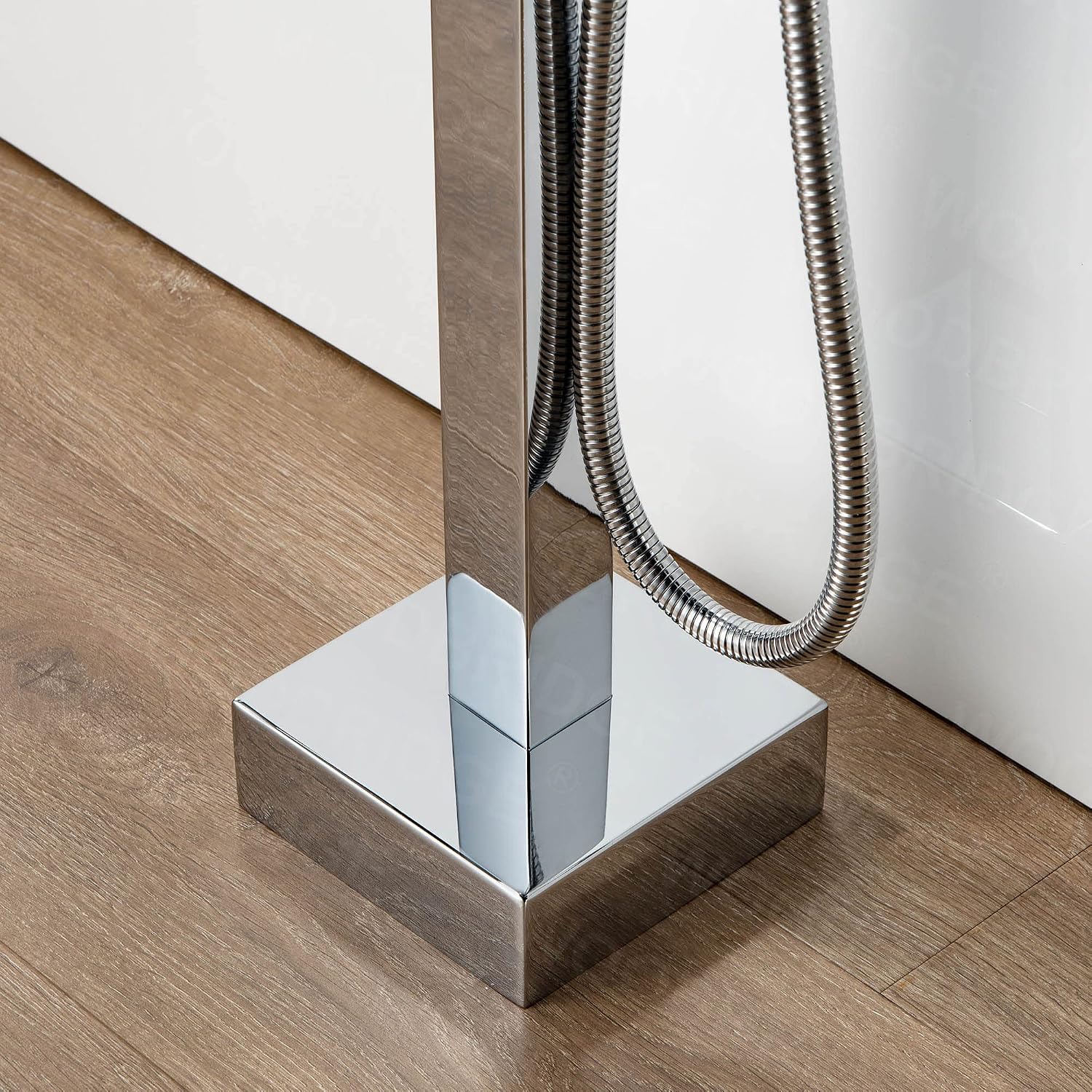 WOODBRIDGE Contemporary Single Handle Floor Mount Freestanding Tub Filler Faucet with Hand shower in Chrome Finish, F0004CHN