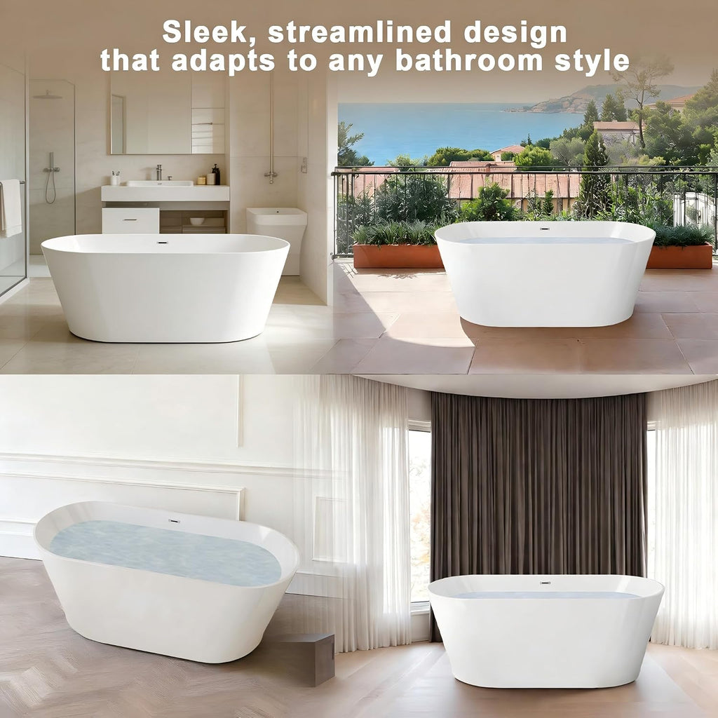 67 Inch Free Standing Bathtub,Made of Pure Acrylic Material with 8 Layers of Reinforced Coating,Cupc Certified,Spacious Ergonomic Design,Modern Luxury Bathtub,White