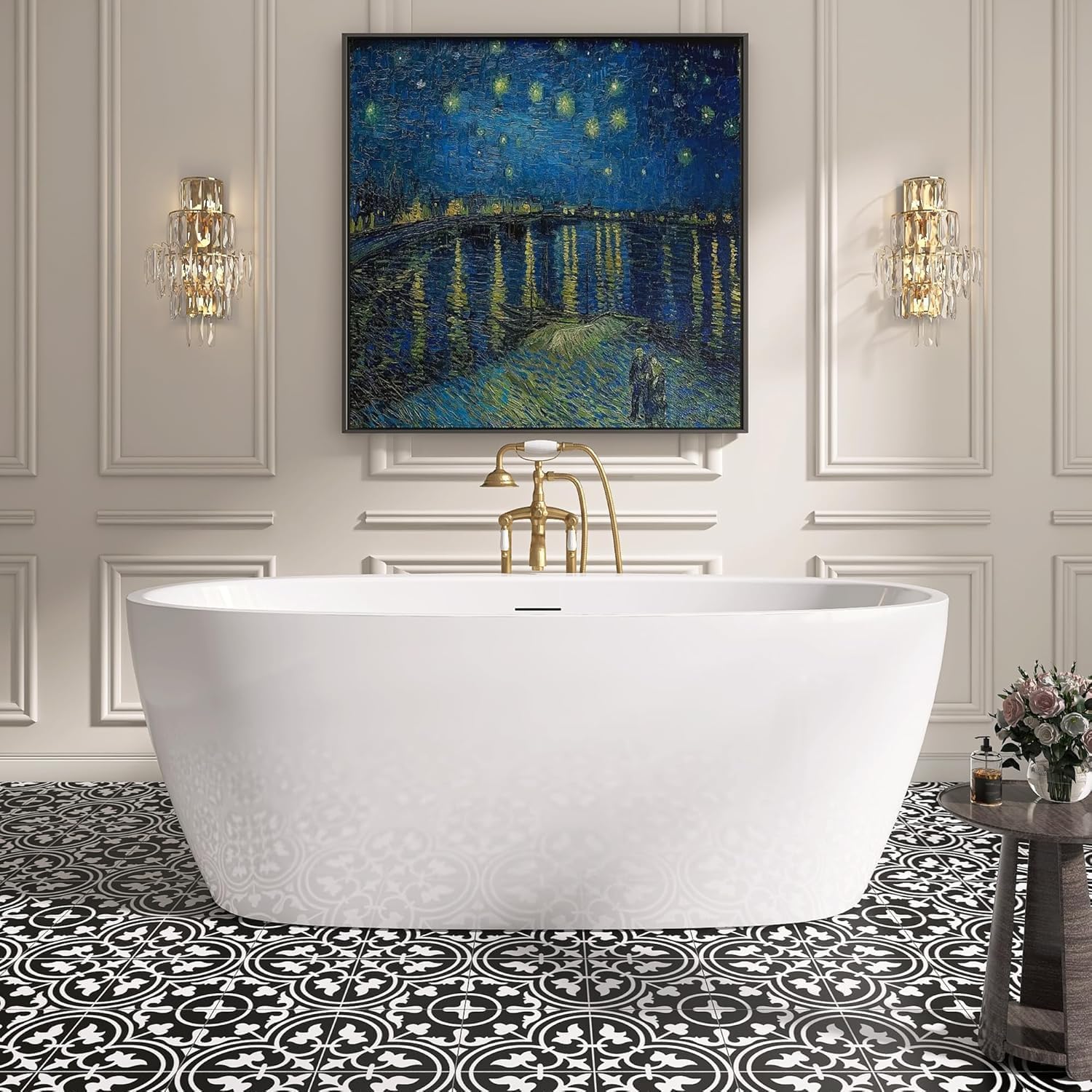 59' Free Standing Tub, Pure Acrylic Freestanding Bathtub, Stylish Stand Alone Contemporary Deep Soaking Bath Tub, cUPC Certified SY5850 (Glossy White)