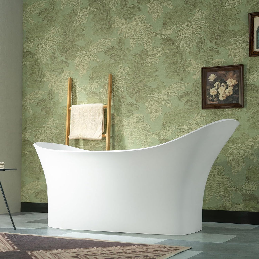 WOODBRIDGE 71' L x 31-1/2' W Luxury Contemporary Solid Surface Stone Resin Freestanding Bathtub in Matte White
