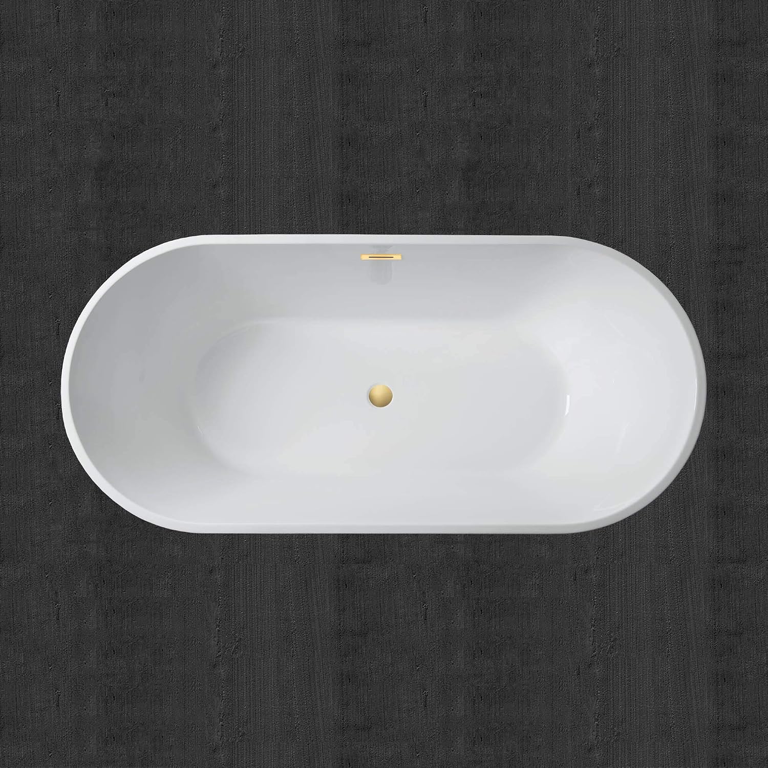 WOODBRIDGE 67' Acrylic Freestanding Bathtub Contemporary Soaking White Tub with Brushed Gold Overflow and Drain，B0013 -BG-Drain &O