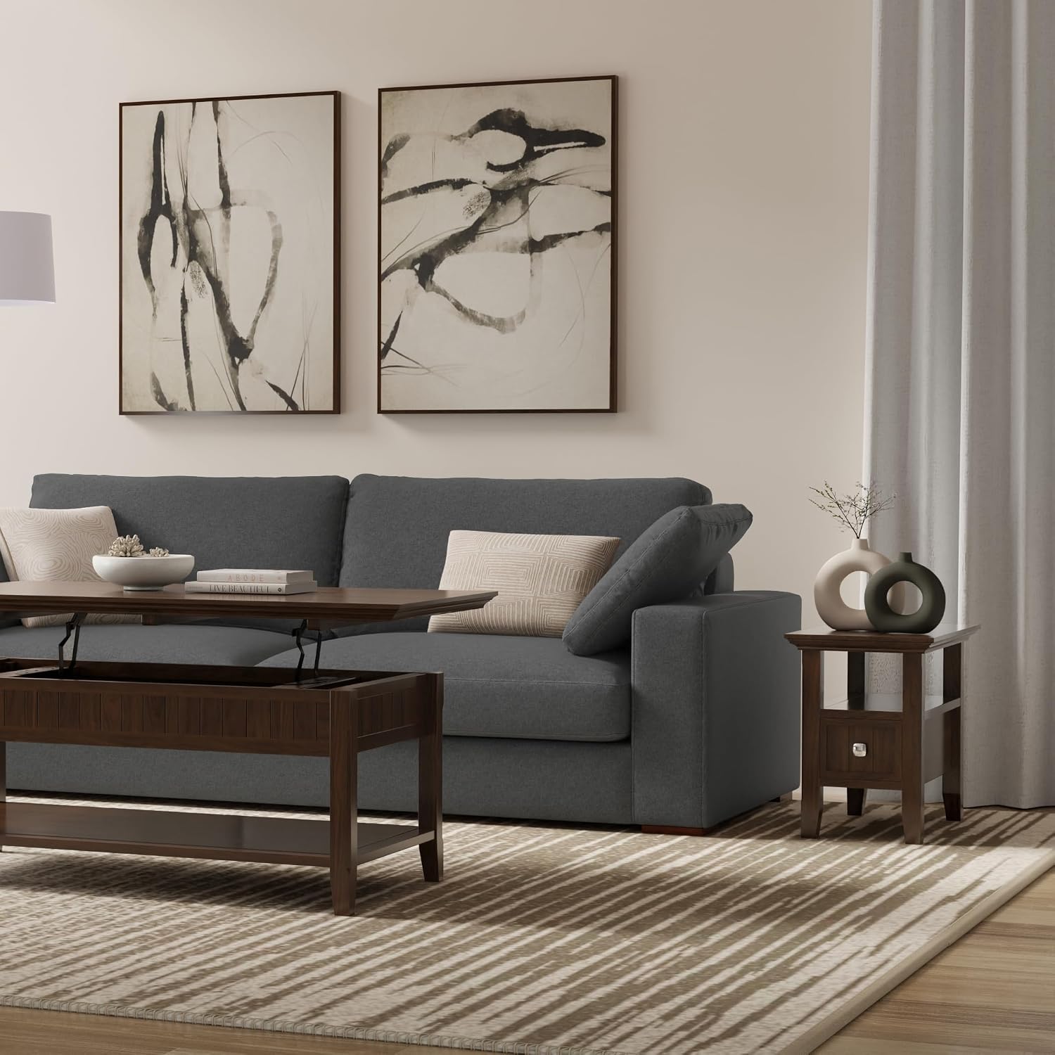 SIMPLIHOME Acadian Narrow Side Table - 14 inch Wide Solid Wood Rectangular End Table with Drawer and Open Shelf in Brunette Brown, Transitional Nightstand or Lamp Stand for Living Room or Bedroom