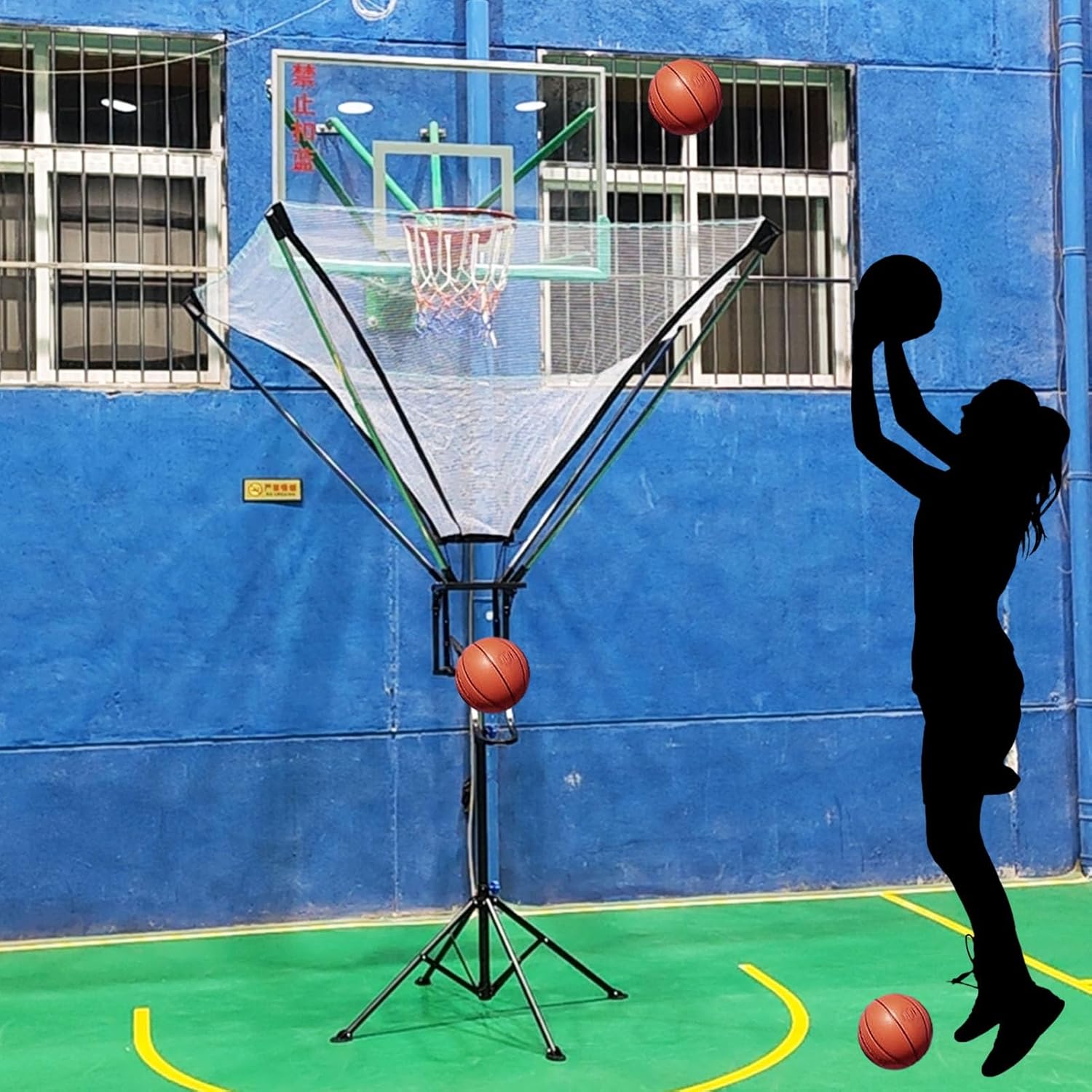 Shooting Practice Returner for Indoor Outdoor Hoop Net System - Portable Basketball Floor Rebounder Training Catcher Machine