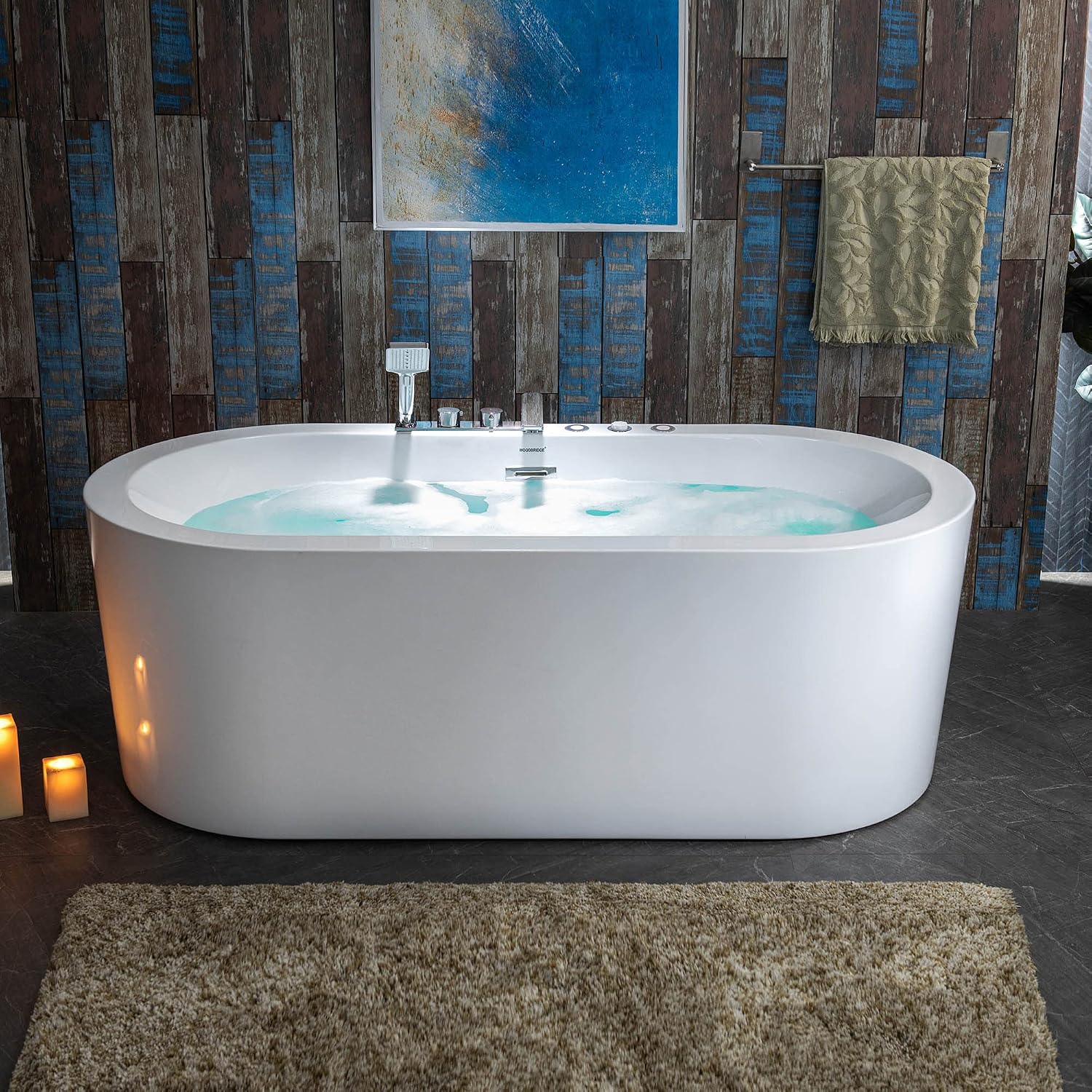 WOODBRIDGE 66-1/2' x 31-7/8' Whirlpool Water Jetted and Air Bubble Freestanding Heated Soaking Combination Bathtub with Faucet,BJ-200+F0041