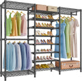 VIPEK S3 Heavy Duty Garment Rack Freestanding Clothes Rack Closet Storage Organizer Large Wardrobe with 8-Tier Shoe Rack, Hanging Rod, Adjustable Shelf, 68.9' L x 15.7' W x 76.4' H, Black