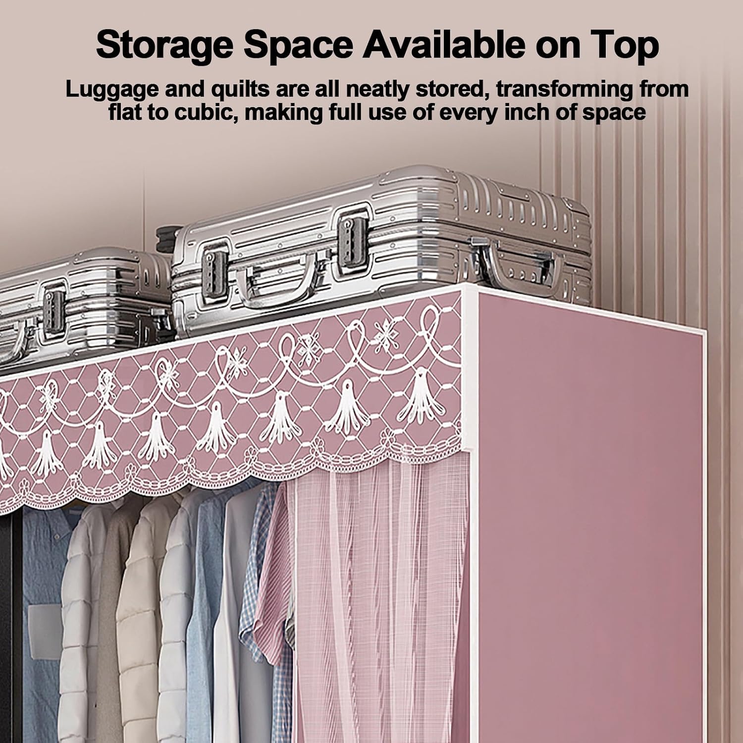 Foldable Portable Wardrobe Closet with Cover, Metal Garment Rack with Hanging Rods, Steel Hanging Rack, Storage Organizer for Bedroom, Clothing for Hanging Clothes(Blue,150x170x45cm)