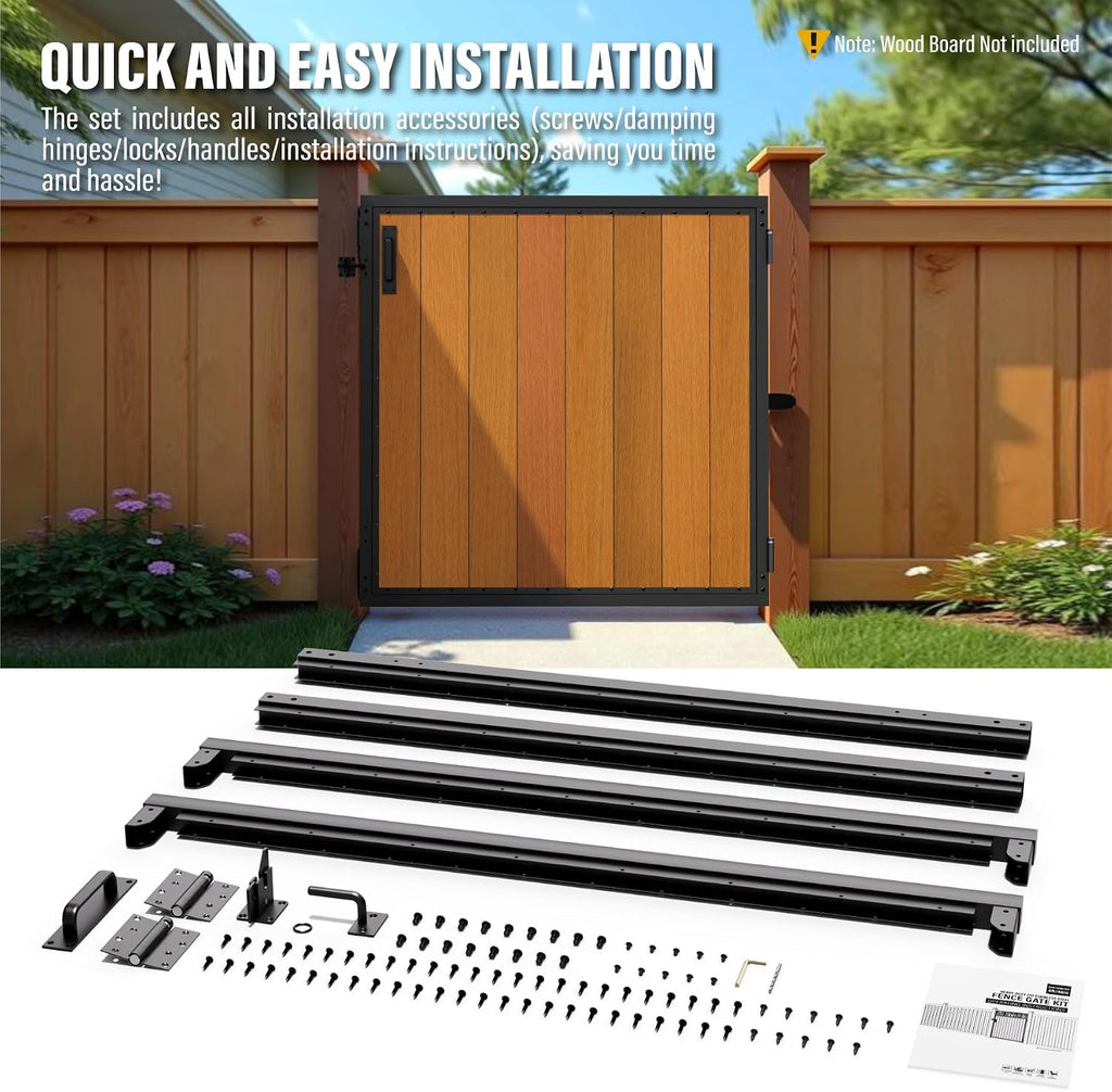 4x4FT Fence Gate Frame Kit 201 Stainless Steel Anti-Sag Heavy Duty Garden Gate Reinforcement Hardware, Left/Right Mount (No Panels Included)46.78'W x 47.2'H