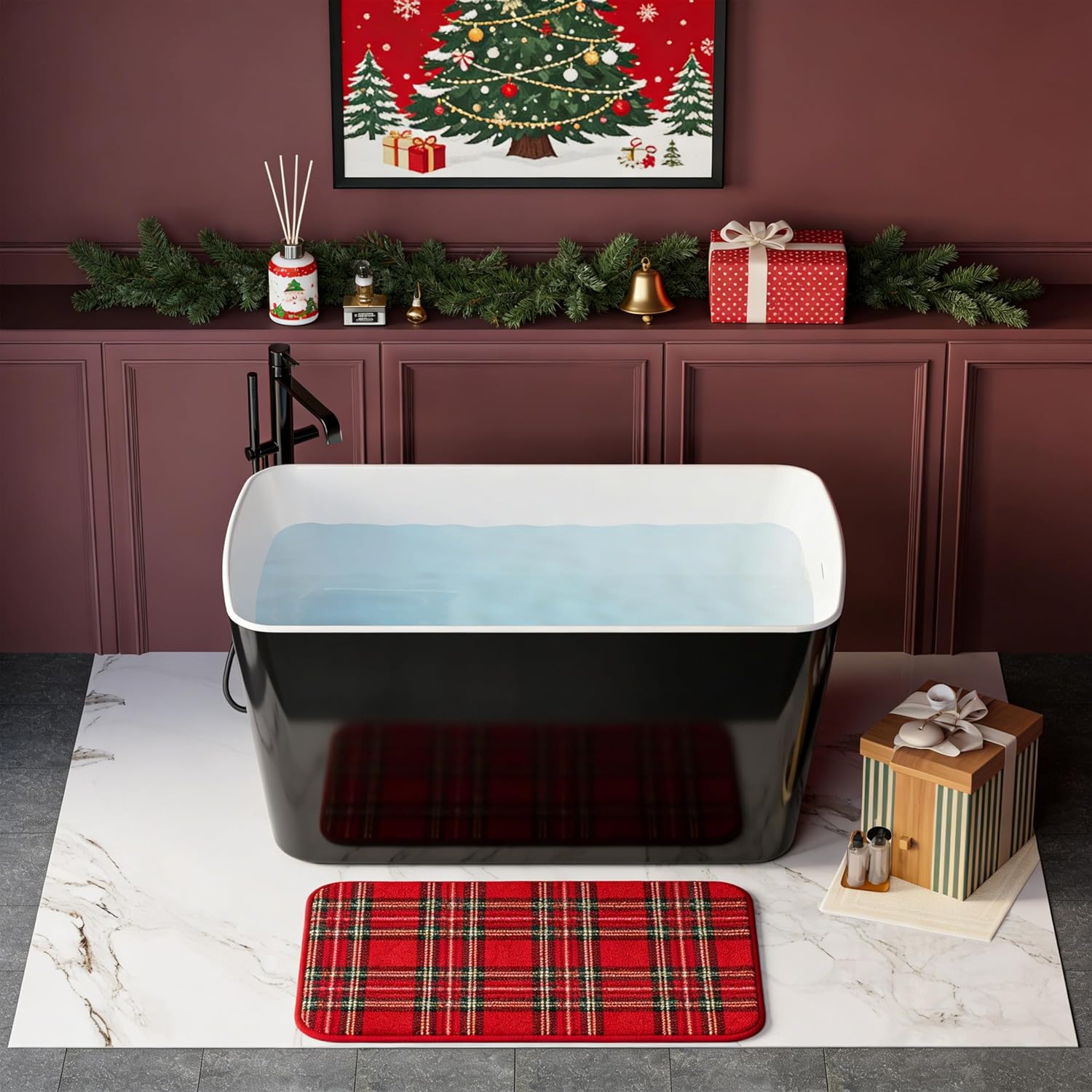 GDFStudio 49' x 28' Acrylic Freestanding Soaking Tub, Square Japanese-Style Sit-In Hot Bathtub with Chrome Overflow & Drain, cUPC Certified, 55 Gallon Capacity, Glossy Black