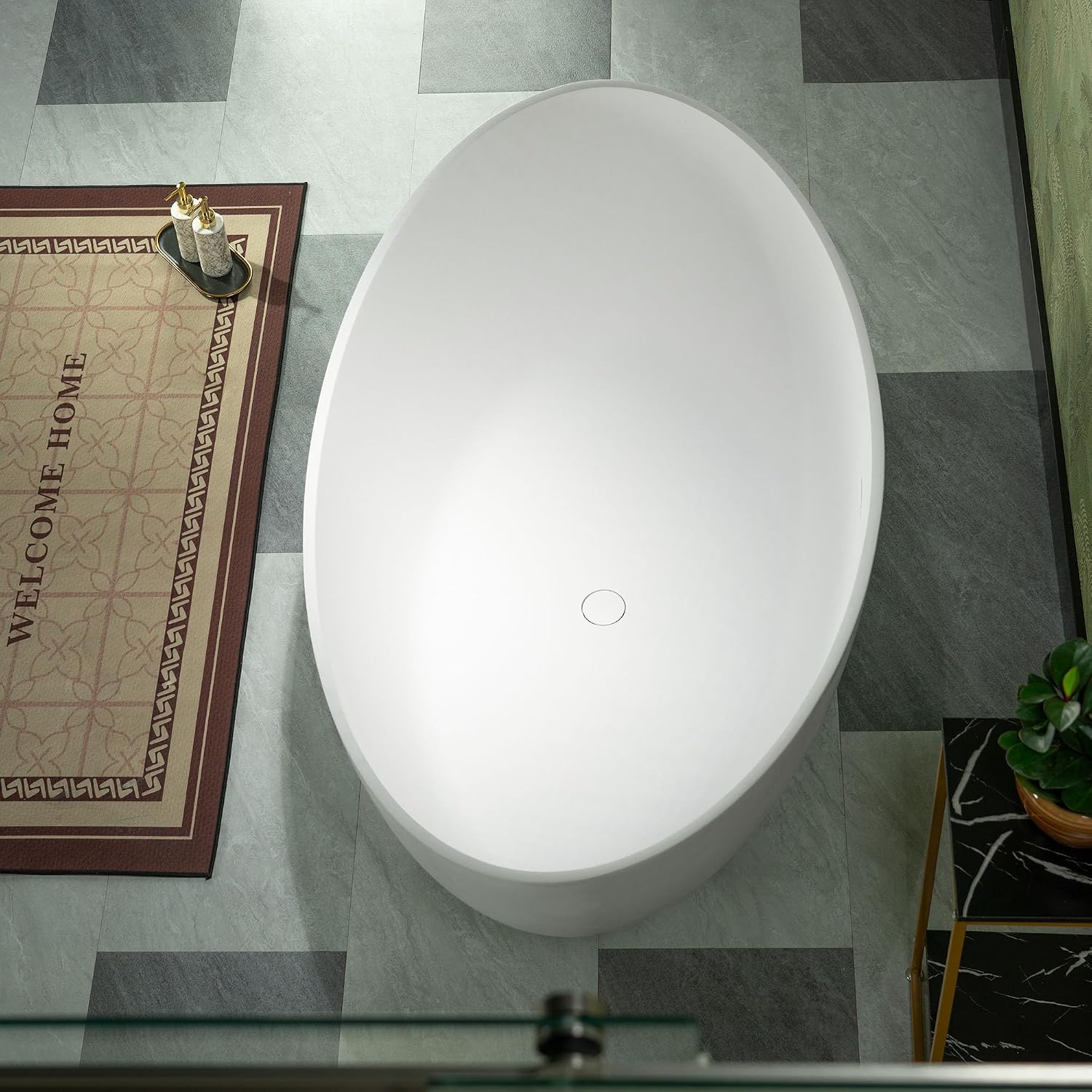 WOODBRIDGE 63' L x 35-3/8' W Luxury Contemporary Solid Surface Stone Resin Freestanding Bathtub in Matte White