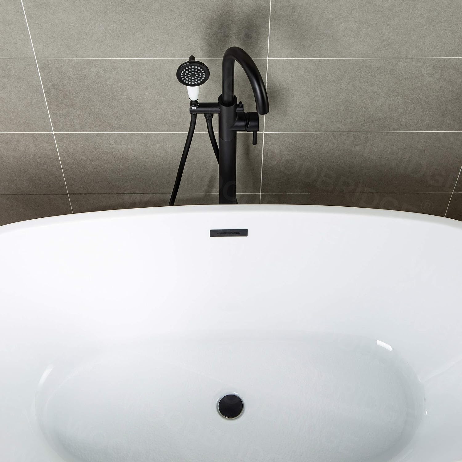 WOODBRIDGE WOODBRIDGEE Contemporary Single Handle Floor Mount Freestanding Tub Filler Faucet with Hand Shower in (Matte Black) Finish,F0006-MBVT