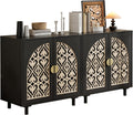Decorative Storage Cabinet Sideboard with Hollow Carved Panels, 4 Doors Storage Sideboard Cabinet with Adjustable Shelves. [Black, 2pcs]
