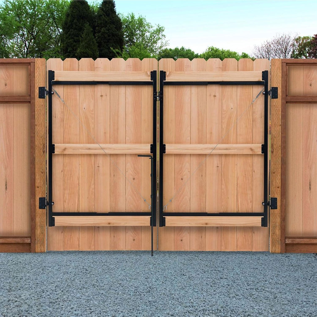 Adjust-A-Gate Steel Frame Lockable 2-Way Gate with Installation Building Kit, 36'-60' Wide Opening Up to 7' High