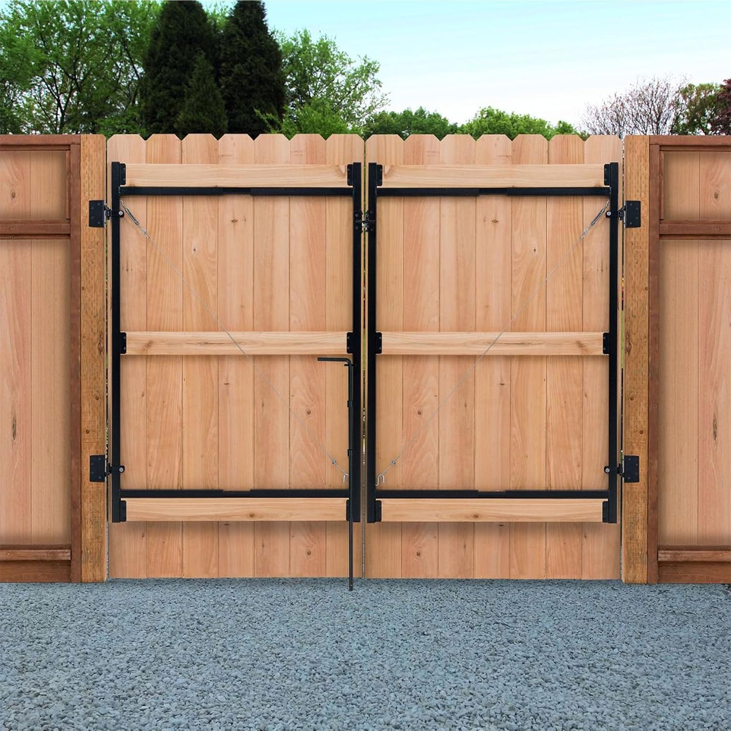 Adjust-A-Gate Steel Frame Lockable 2-Way Gate with Installation Building Kit, 36'-60' Wide Opening Up to 7' High