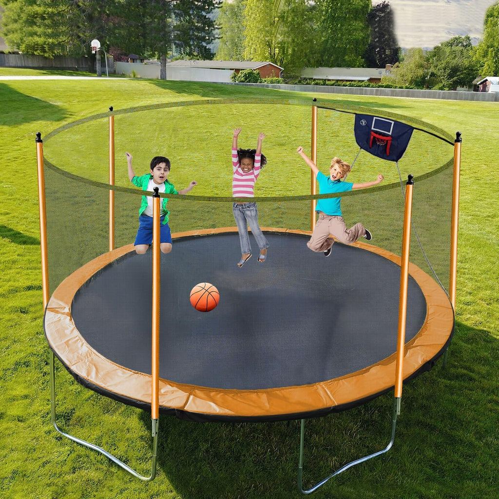 1500LBS 16FT 15FT 14FT 12 FT 10FT 8FT Tranpoline for Kids and Adults with Sprinkler, Lights with Music Speaker, Socks, Water Ball, Heavy Duty Outdoor Tranpoline with Net Enclosure and Ladder
