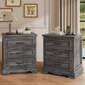Farmhouse 3 Drawers Dresser with Charging Station, Nightstand Set of 2 Bedside for Bedroom, Wood Small End Table for Living Room Dresser Chest of Drawers for Hallway(2, Dark Grey)