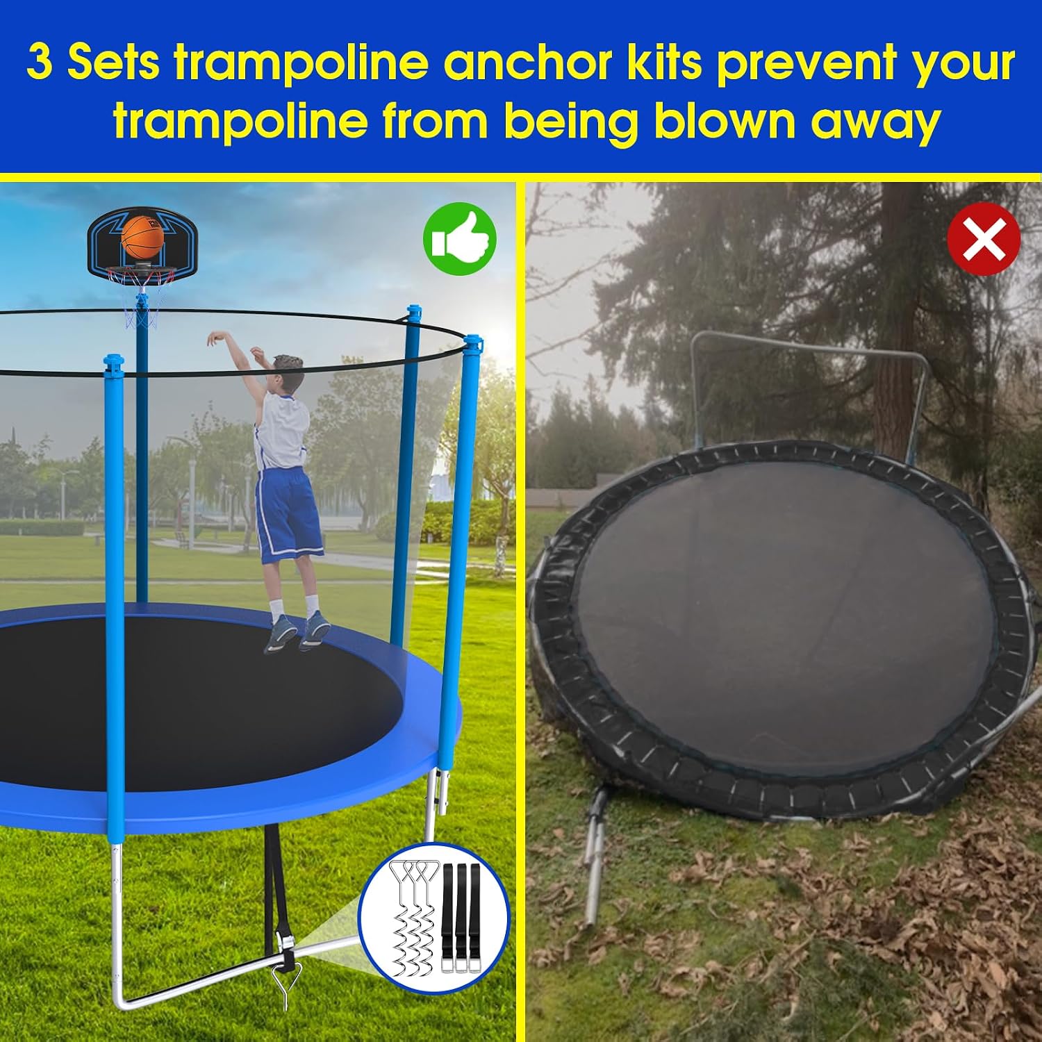 SKYUP Tranpoline 1500LBS 16 15 14 12 10 8 FT Tranpoline for 7-10 Kids and Adults, Windproof Outdoor Tranpoline with Enclosure Net, Basketball Hoop, Easy to Install & Last Long - ASTM Approved