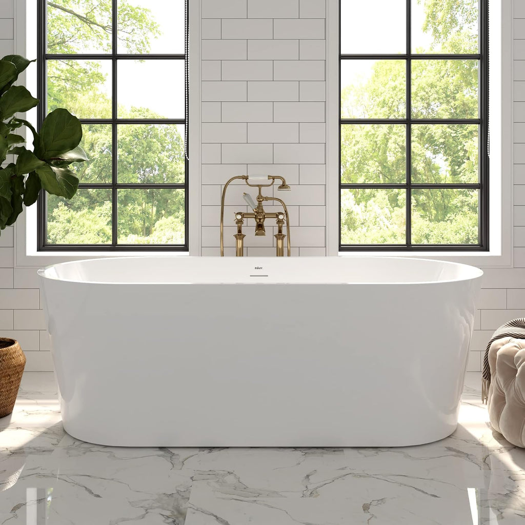 FerdY Shangri-La 67' Acrylic Freestanding Bathtub, Classic Oval Shape Acrylic Soaking Bathtub with Brushed Nickel Drain & Bath Pillow for Bathtub,Thick Tub Pillows, Breathable 4D Air Mesh