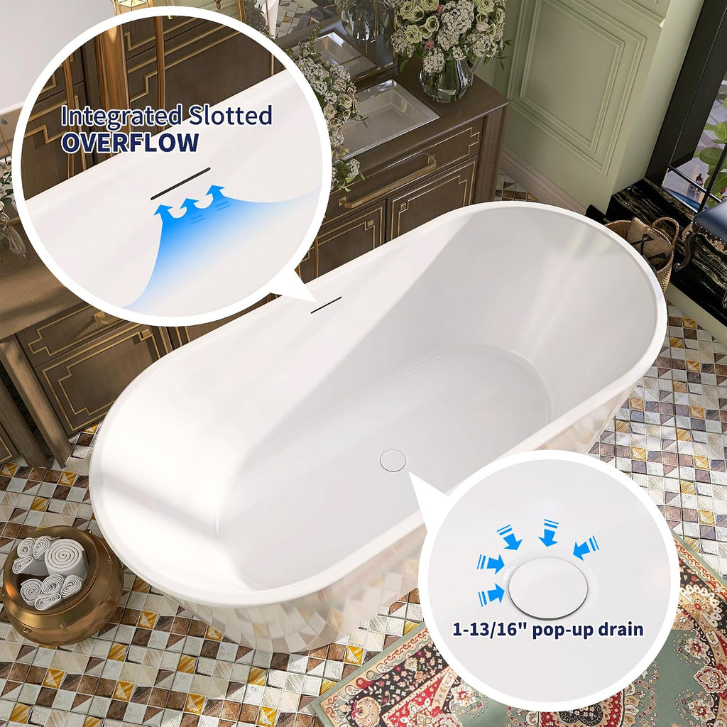 67' Acrylic Free Standing Tub, Stand Alone Tub, Freestanding Bathtub, Soaking Bathtub, cUPC Certified, SW(Glossy White)