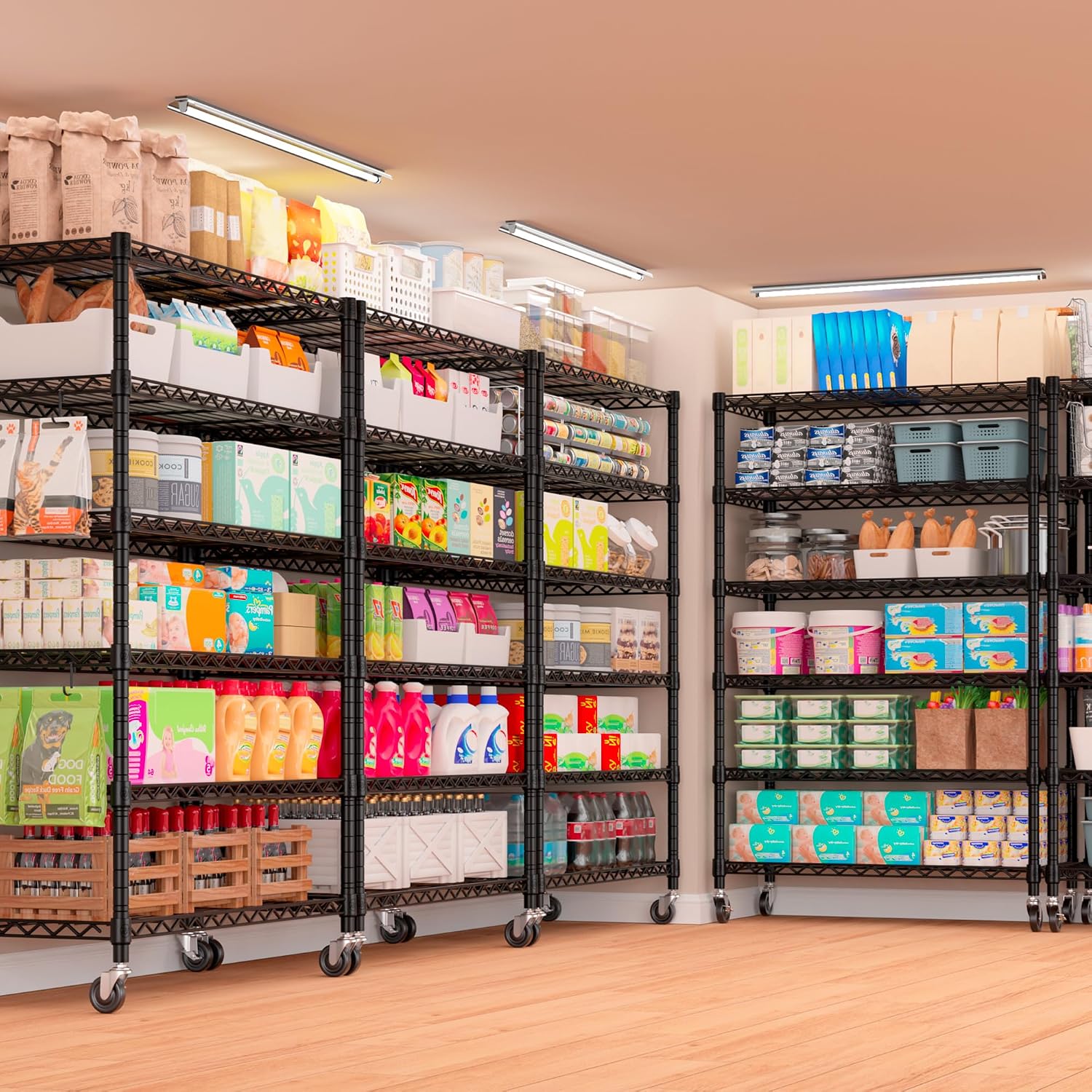 PrimeZone 6 Tier Wire Shelving with Wheels 79''H 1500lbs Storage Shelves NSF Certified Heavy Duty Steel Metal Shelf Adjustable Rolling Rack Kitchen Garage Closet Pantry Laundry 79''HX36''WX16''D 3Pcs