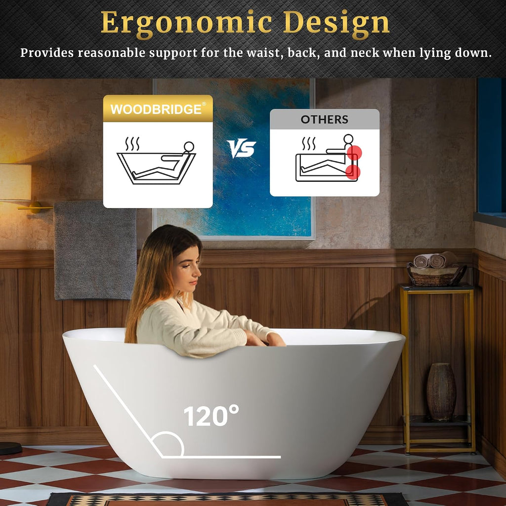 WOODBRIDGE 55 in. x 31.5 in. Stone Resin Luxury Contemporary Solid Surface Freestanding Bathtub in Matte White