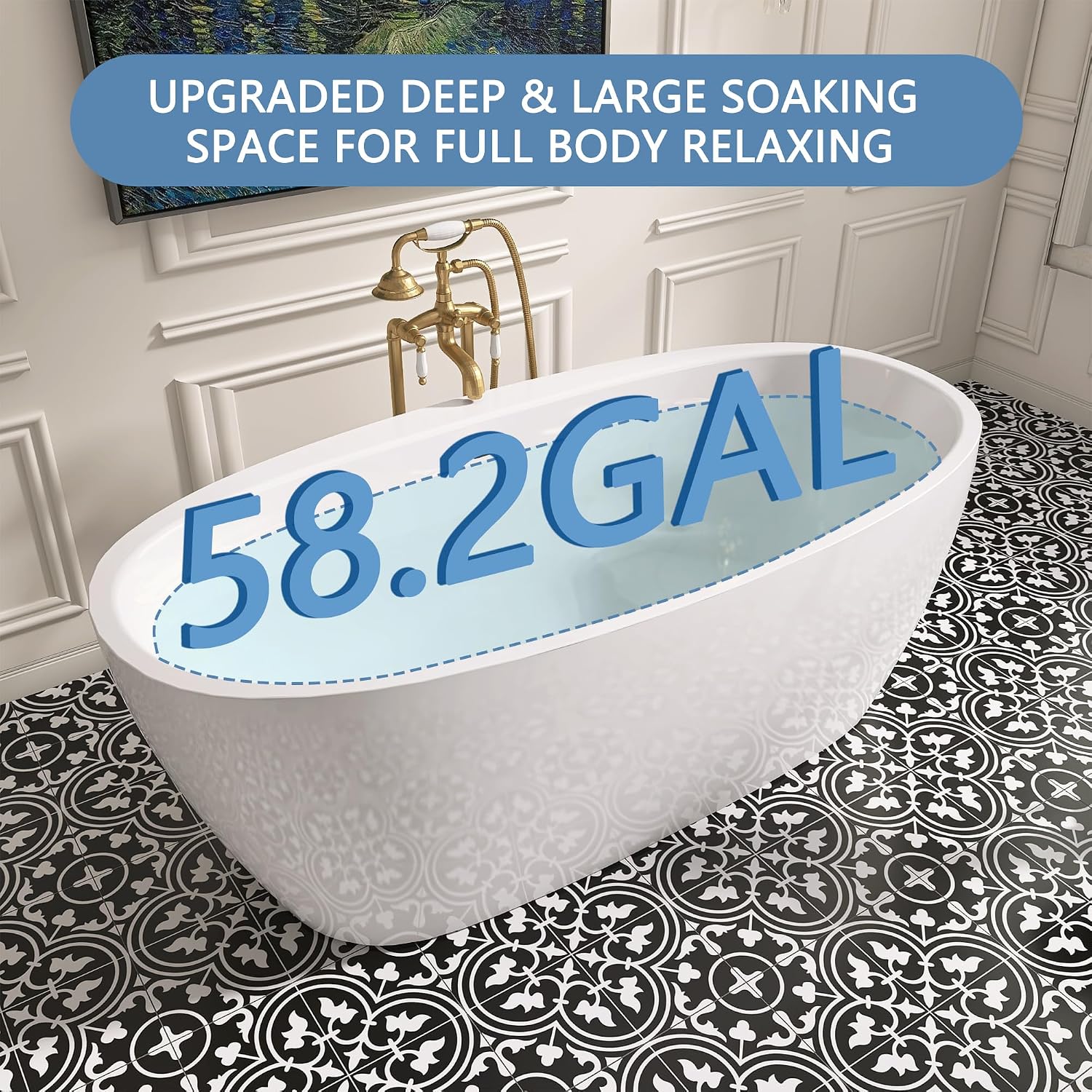 59' Free Standing Tub, Pure Acrylic Freestanding Bathtub, Stylish Stand Alone Contemporary Deep Soaking Bath Tub, cUPC Certified SY5850 (Glossy White)