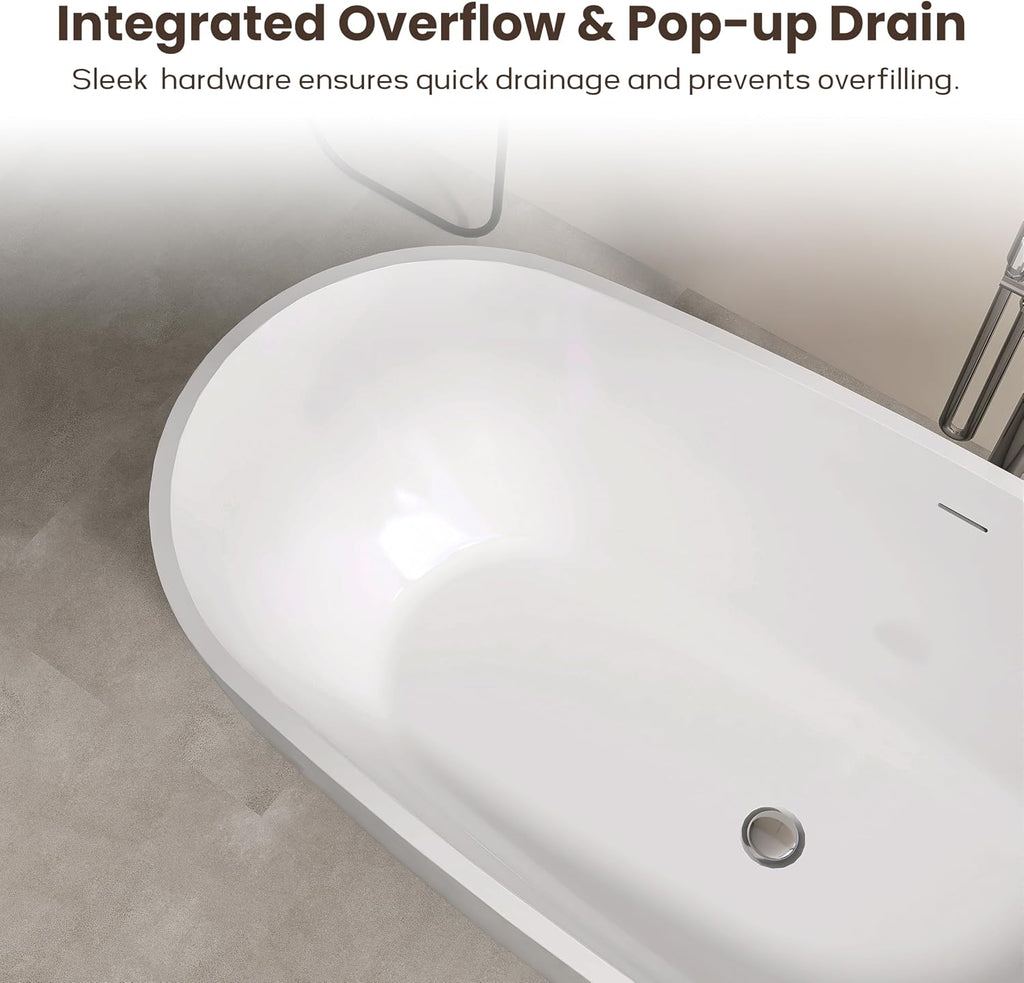 SJ STAR&JANE 71' Freestanding Bathtub, Acrylic Soaking Bathtub, Modern Acrylic Stand Alone Tub in white Intergrated Drain and Overflow,cUPC Certified