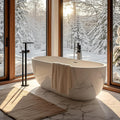 52' Edeyeu Freestanding Bathtub - Solid Surface, Extra Deep Soaking Tub, Luxurious Free Standing Bathtub for Home, Spa, Hotel, Durable Acrylic Soaker Tub with Modern Design, White