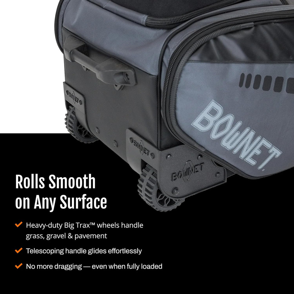 Bownet Commander Rolling Catcher's Gear Bag with Wheels – Baseball & Softball Equipment Bag for Travel Ball, Youth & Adult, 14 Pockets, Molded Helmet Case, Airline Approved