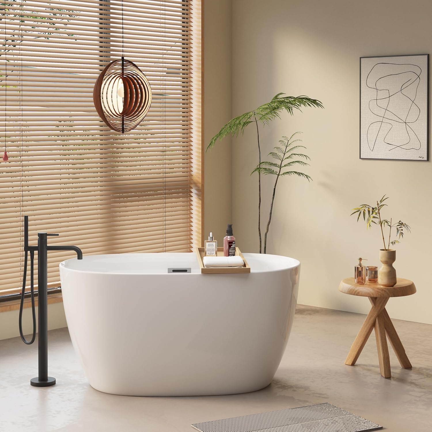 Freestanding Bathtub 47'' Acrylic Bathtub-Acrylic Soaking Tubs, White Bathtub, Oval Shape Freestanding Bathtub With Chrome Overflow and Pop-Up Drain CUPC Certificate