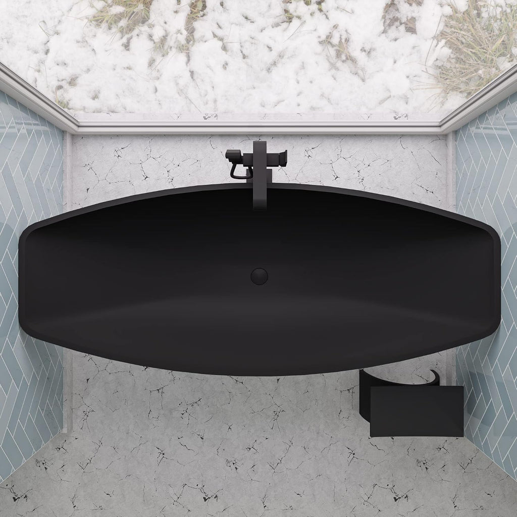ALFI brand HammockTub1-BM Black Matte 79' Acrylic Suspended Wall Mounted Hammock Bathtub