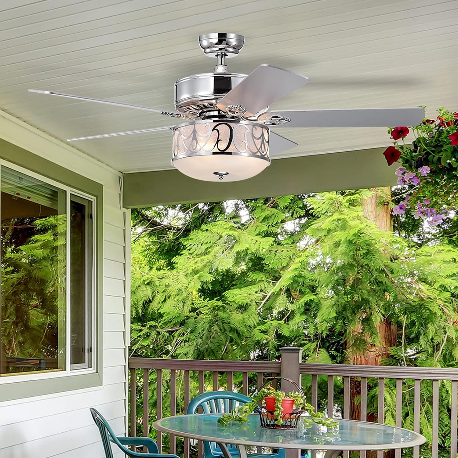 Tangkula 52?Ceiling Fan w/Lights & Remote Control, Lighting Fan w/5 Reversible Blades, 3 Wind Speed, Timer Function, Fan Lamp Suitable for Living Room, Bedroom (Silver)