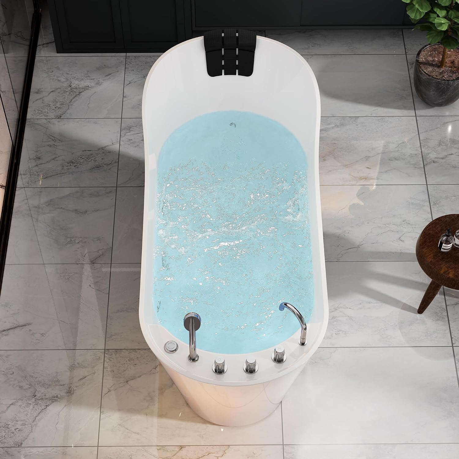 Empava 67'x 30' Freestanding Whirlpool Tub,560W Stand Alone Jetted Bathtub,Slipper Shape with Lumbar and Cervical Support, with 110V Power Plug, ETL Certified