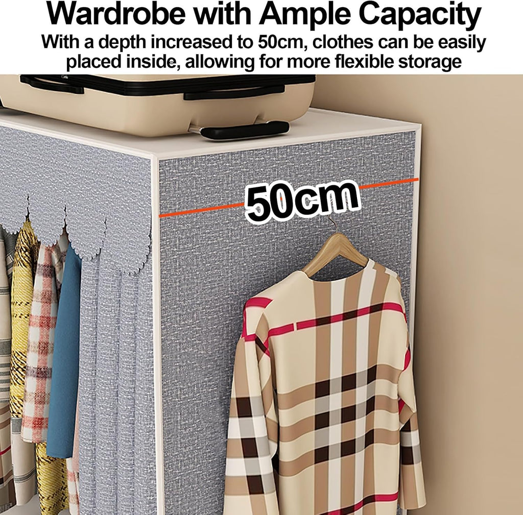 Foldable Clothe Rack With Cover, Portable Wardrobe Closet, Curtain Metal Clothing Organizer For Bedroom, Garment Rack For Hanging Clothes, For Bedroom(70x170x50cm)