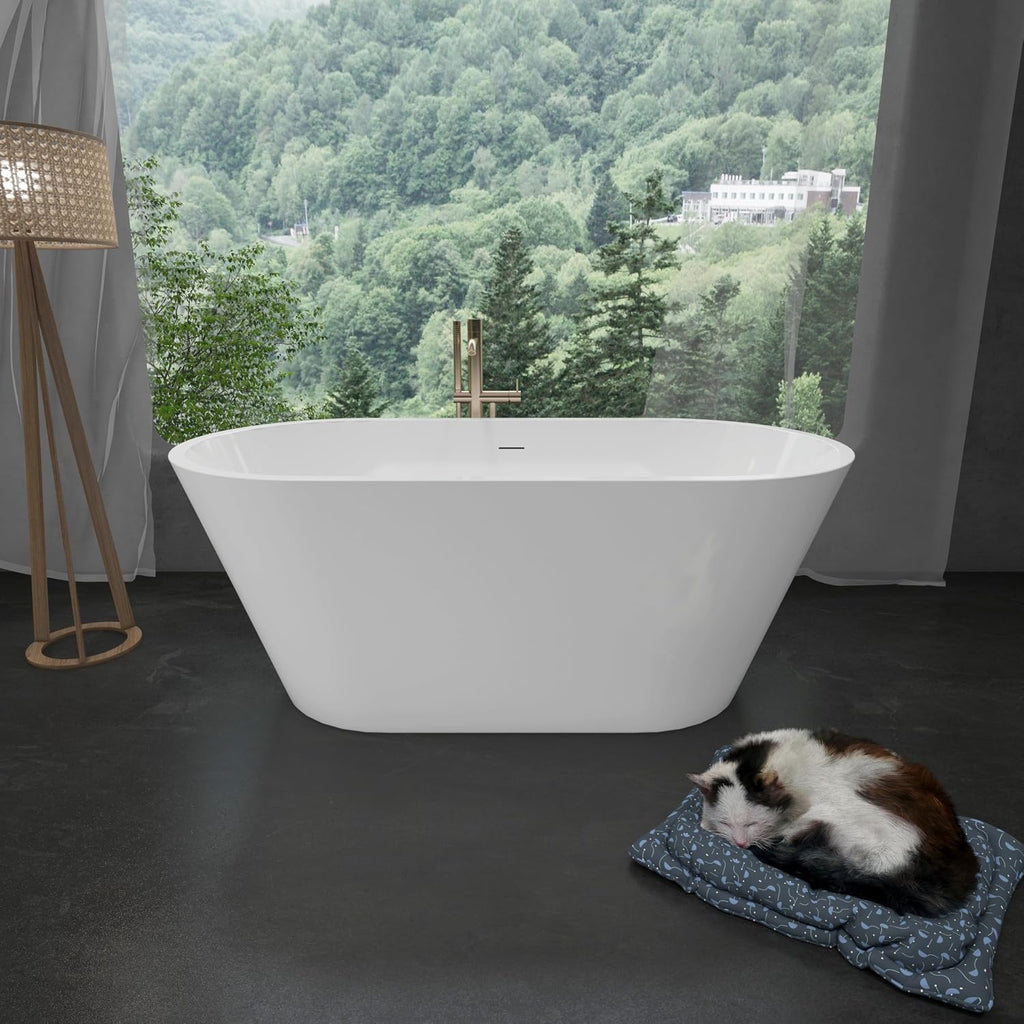 Acrylic Freestanding Contemporary Soaking Tub A24-51 Series 51' Bathtub White Modern Stand Alone Tub with Overflow and Pop-up Drain