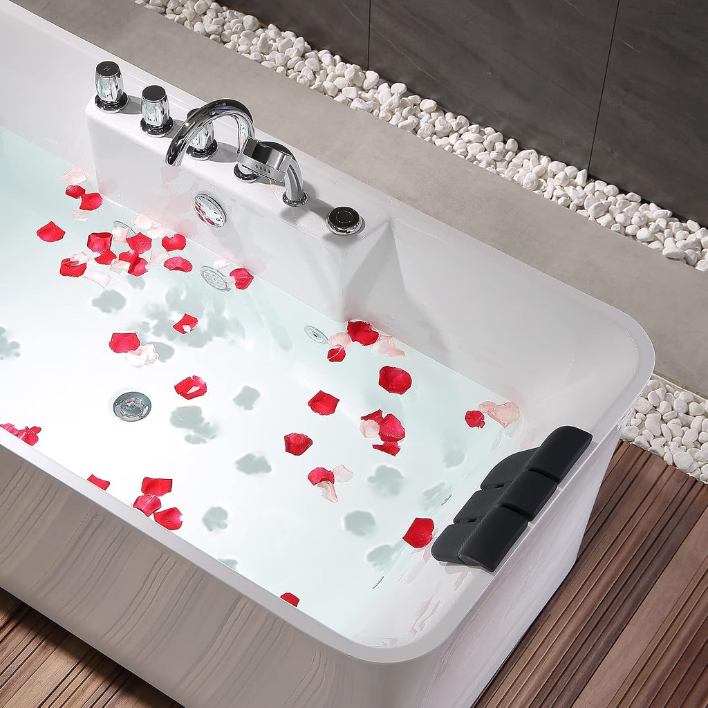 Empava 59' x 30' Freestanding Whirlpool Tub,560W Stand Alone Jetted Bathtub,ETL Certified,Center Drain,Acrylic, 60 Gallons, Rectangle Spacious for Big-Boned or Busty Sizes