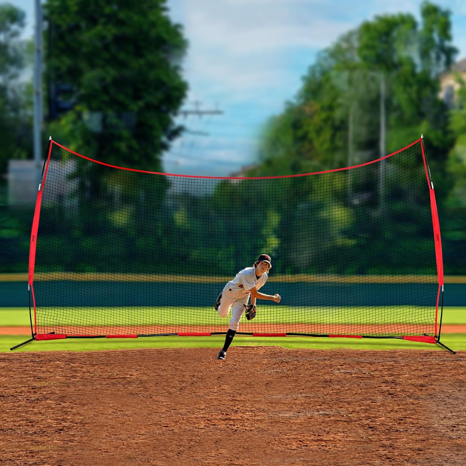 VEVOR 7X7ft/12X9ft/16X10ft/20x10ft Barricade Backstop Net, Ball Sports Barrier Netting, Portable Practice Net for Baseball Softball Lacrosse Hockey Basketball Equipment Training Net