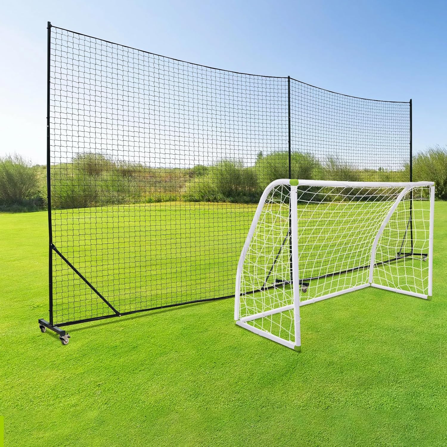 Backstop Net System for Backyard – Heavy Duty Sports Barrier Net with Steel Posts, Movable/Socketed Ball Stop Net for Soccer, Baseball, Training