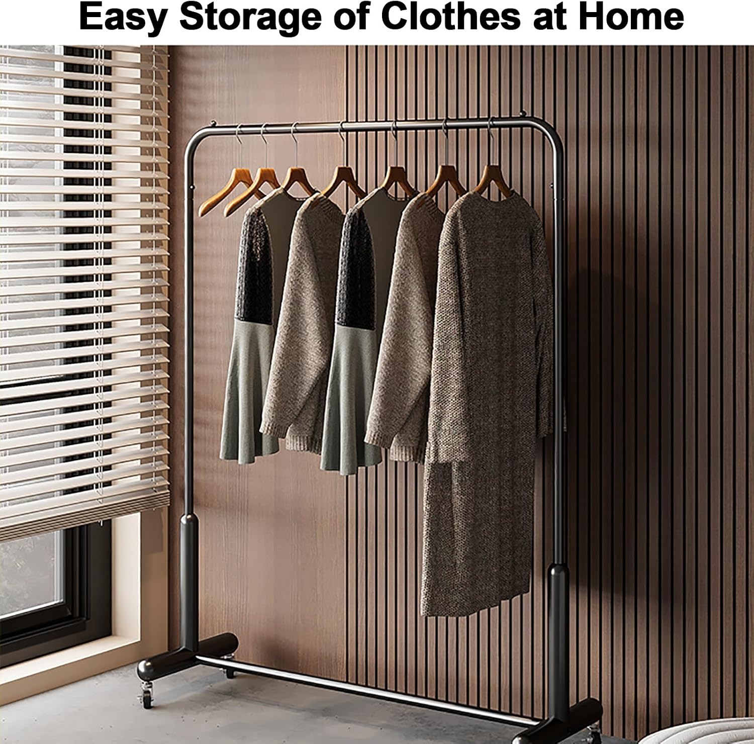 Sturdy Rolling Garment Rack with Wheels - Portable Clothing Organizer for Bedroom & Living Room