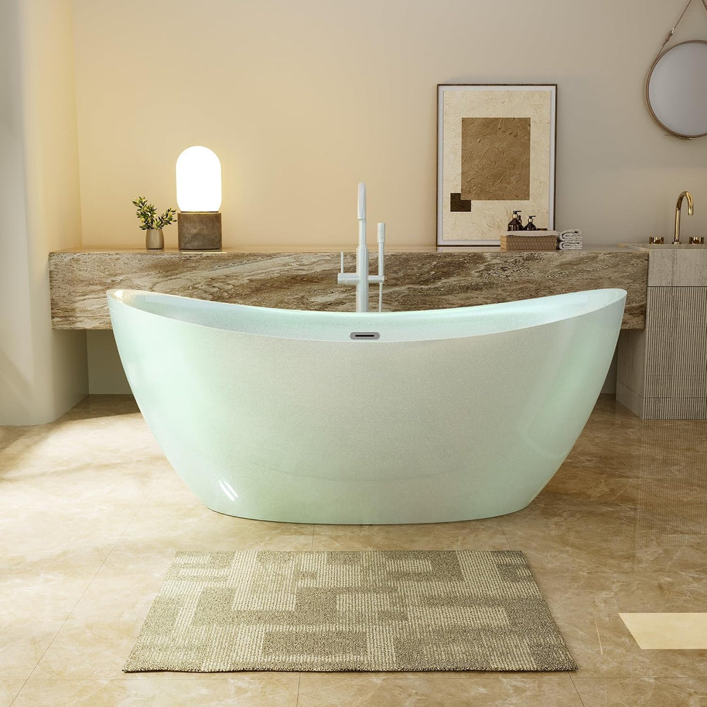Empava PRO Series Freestanding Bathtub, Deep Soaking Acrylic Spa Tub for Adults, Sculptural Stand Alone Tub for Master Bathrooms, 67'