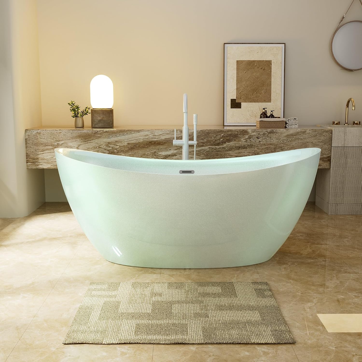 Empava PRO Series Freestanding Bathtub, Deep Soaking Acrylic Spa Tub for Adults, Sculptural Stand Alone Tub for Master Bathrooms, 67'