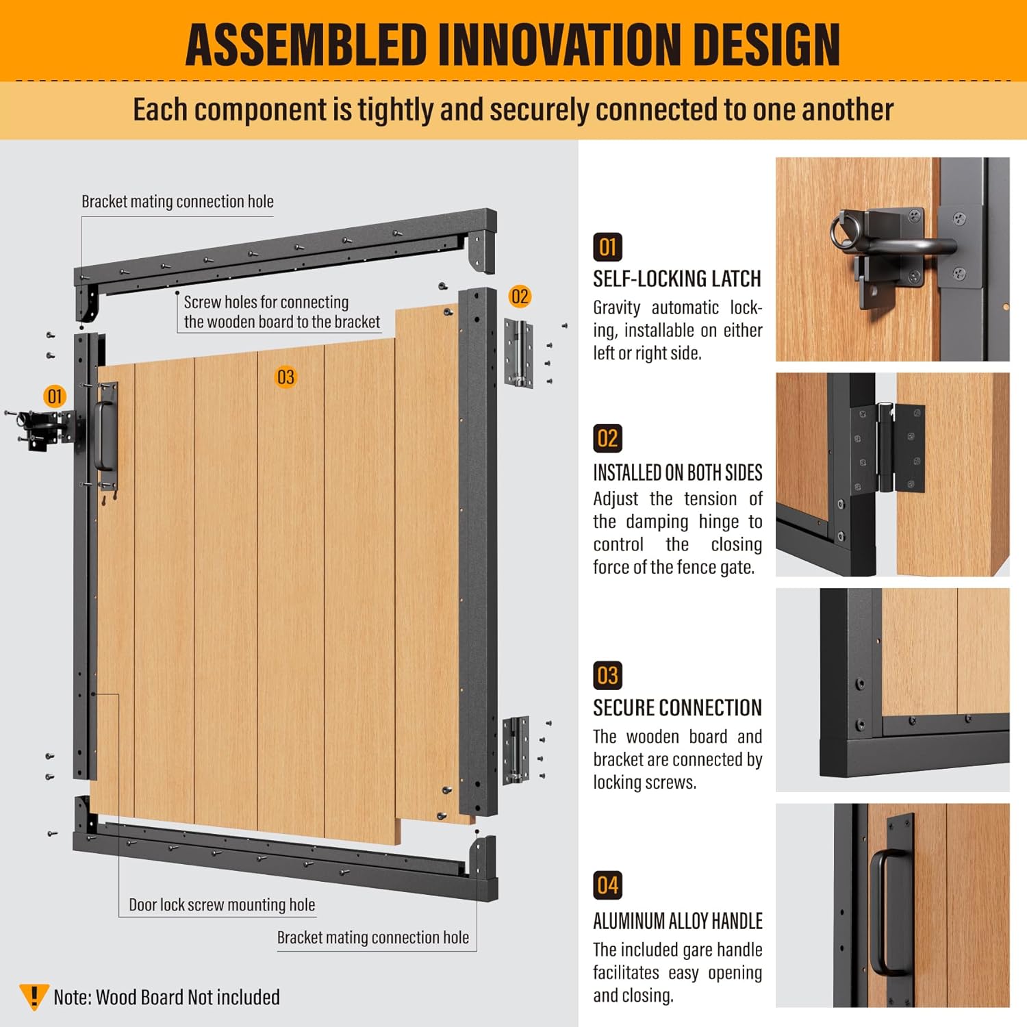 3x3FT Fence Gate Frame Kit 201 Stainless Steel Anti-Sag Heavy Duty Garden Gate Reinforcement Hardware, Left/Right Mount (No Panels Included)(34.8'W x 35.4'H)