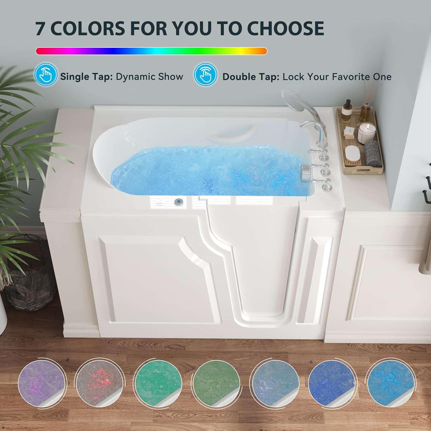 FerdY Floridian 52'x30' Walk-in Whirlpool Bathtub with 14 Air Water SPA Jets and Right-Side Door Opening and Quick Fill and Drain System, Rectangular Soaking Bathtub in White