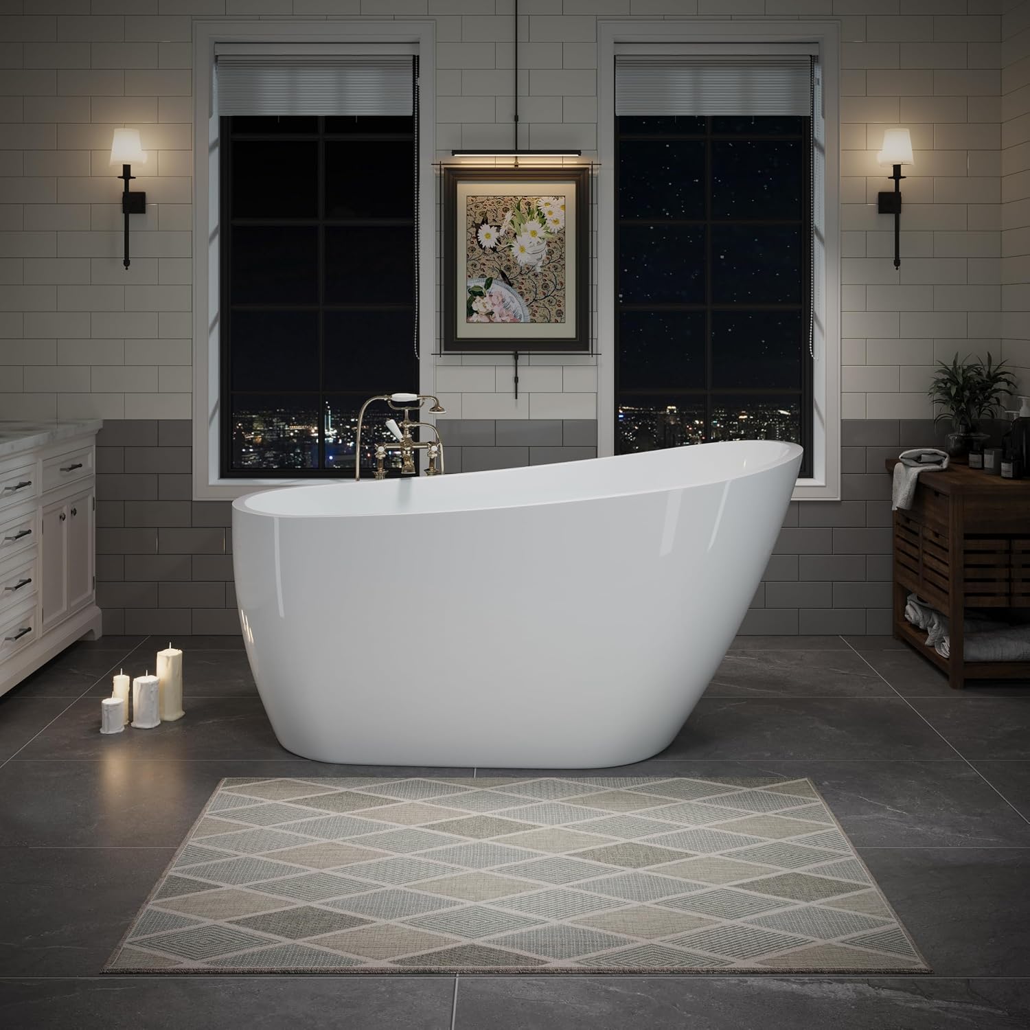 55' Acrylic Freestanding Bathtub, Deep Soaking Bathtub with Pop up Drain Integrated Overflow, Stand Alone Bath Tub for Bathroom Spa or Home Upgrade, Glossy White TH 26A04 55