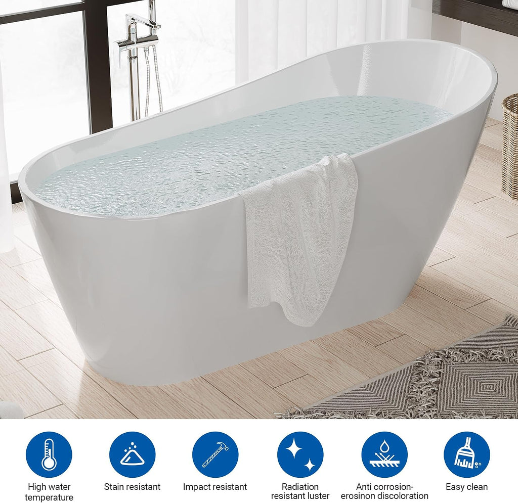 67 in Acrylic Freestanding Bathtub, Soaking Bathtub with Matte Drain and Overflow, Modern Square Tub with Deep Ergonomic Design and Double-Walled Insulation, Double-Walled Insulation, CUPC Certified