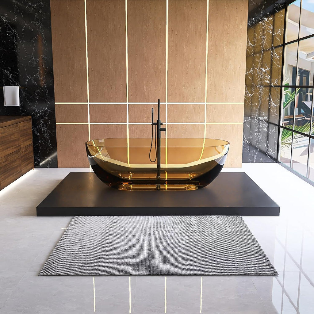 Tubcraft 69' Resin Stone Freestanding Bathtub, Solid Surface Modern Freestanding Tub Soaking Stand Alone Tub with Drain, Sepia 307TS1750