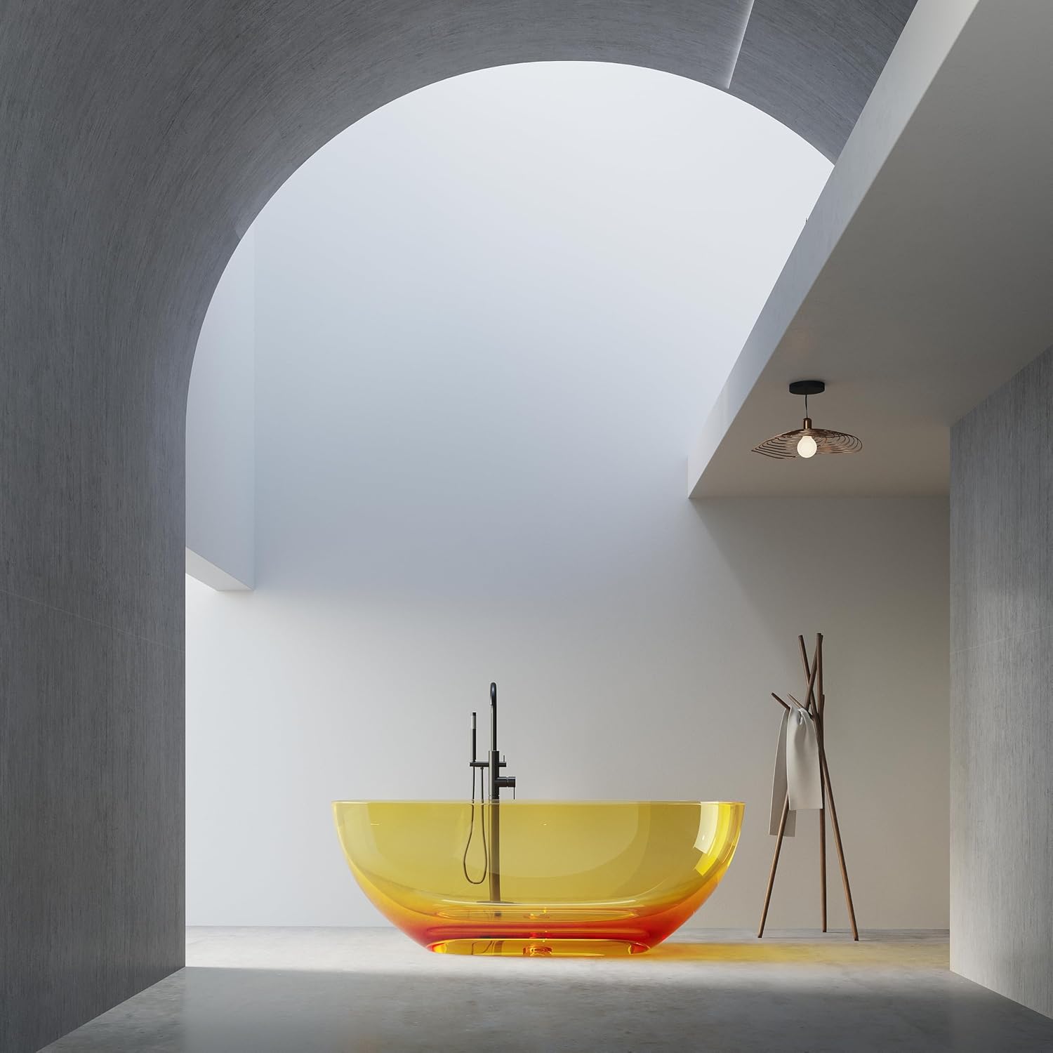 Solid Surface Freestanding Bathtub 61', Modern Oval Shape Soaking Tub, Stone Resin Stand Alone Bathtub with Drain & Integrated Slotted Overflow Transparent Orange AMFS303-1550-Orange