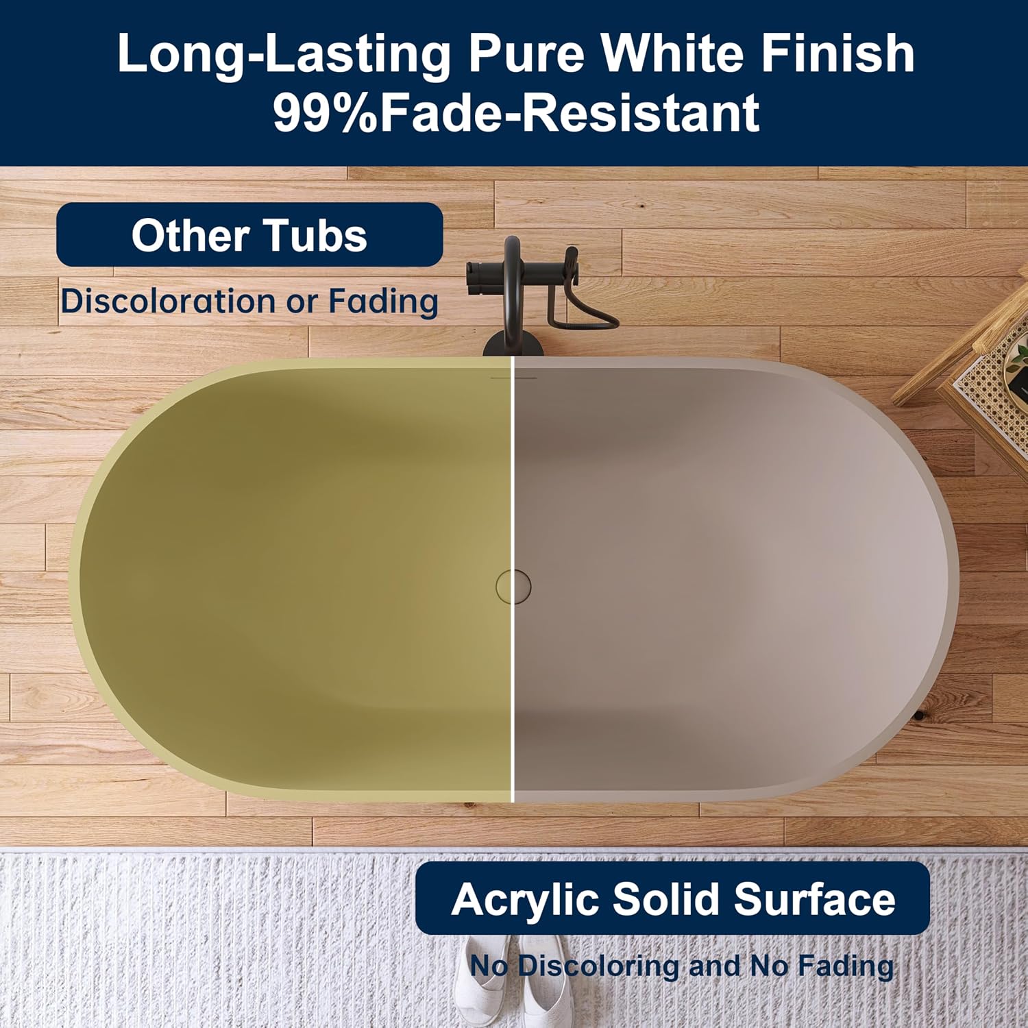 59' Freestanding Bathtub Tubs Resin Stone, Solid Surface Free Standing Tub, Oval Sorker Tub Bathtubs with Overflow and Pop up Drain, Brown