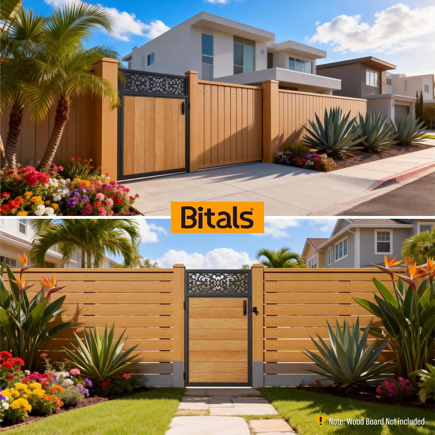 3x5FT Fence Gate Frame Kit 201 Stainless Steel Anti-Sag Heavy Duty Garden Gate Reinforcement Hardware, Left/Right Mount (No Panels Included)(34.8'W X 59'H)